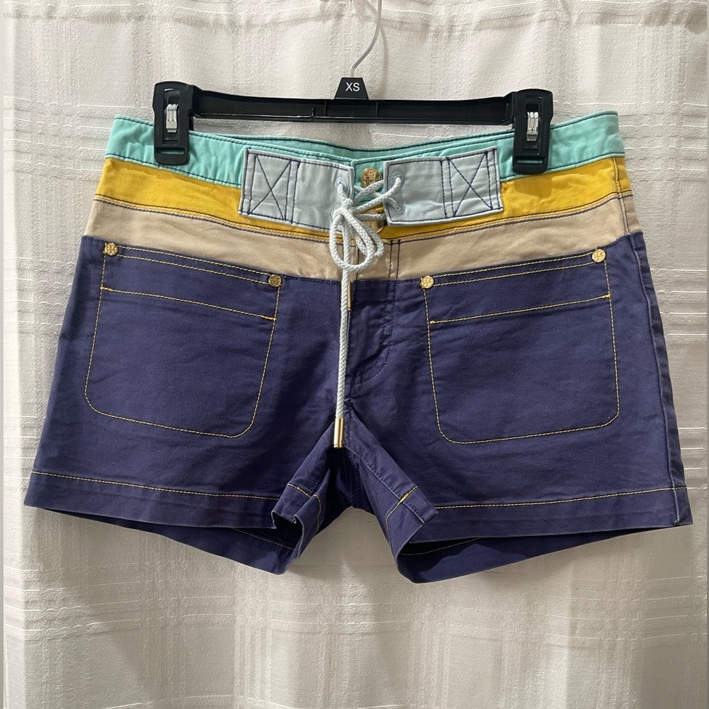 Tory Burch Women’s Blue Tan Yellow Casual Shorts Summer Designer Shorts